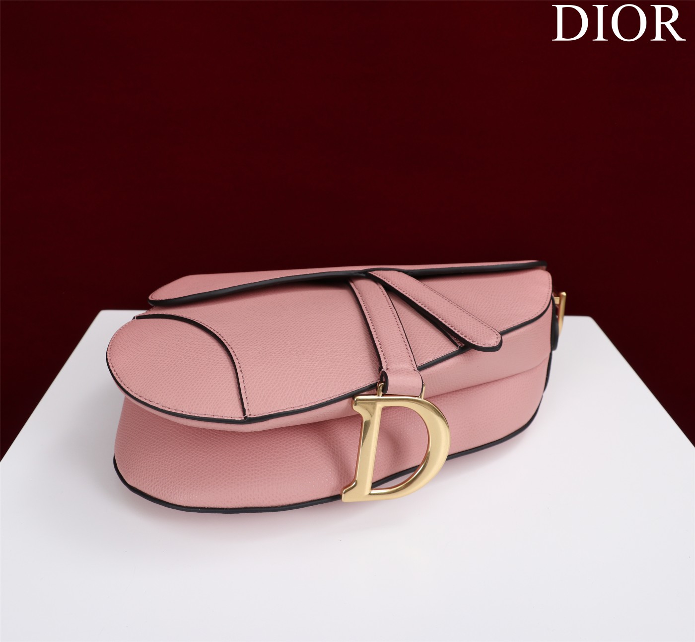 Saddle Bag with Strap Pink Grained Calfskin